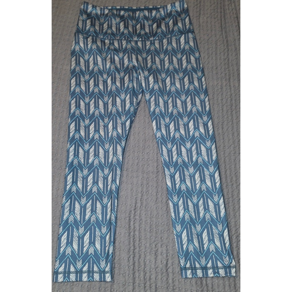 Lucy Womens Navy Blue Chevron Arrow Print Cropped Leggings Size M Yoga Pants
